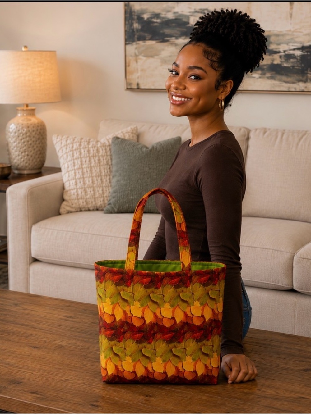 Autumn Leaf Tote Bag - Green & Orange